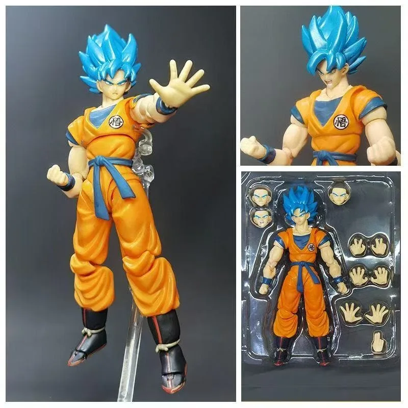 16cm Dragon Ball Super Saiyan WD pelo azul Goku articulación móvil en caja juguete artesanía muñeca regalo coleccionable