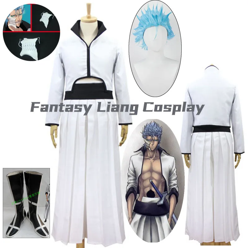 

Anime Grimmjow Jeagerjaques Cosplay Costume Wig Shoes Mask Outfits Halloween Carnival Party Sets For Men Women Custom Made