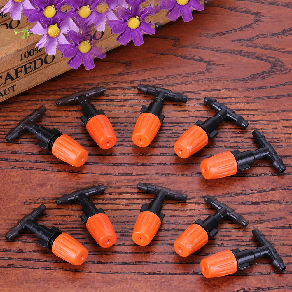 

10Pcs Atomization Nozzles with Tee Connector Drip Irrigation Misting Nozzles Flow Irrigation Drippers for Irrigation Drip Hose