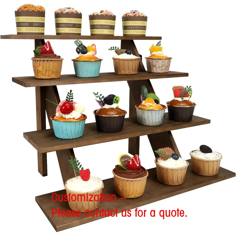 custom.4-Tier Rustic Wooden Display Riser Wooden Display Stand Cupcake Stands Home Wedding Party Wooden Serving Tray