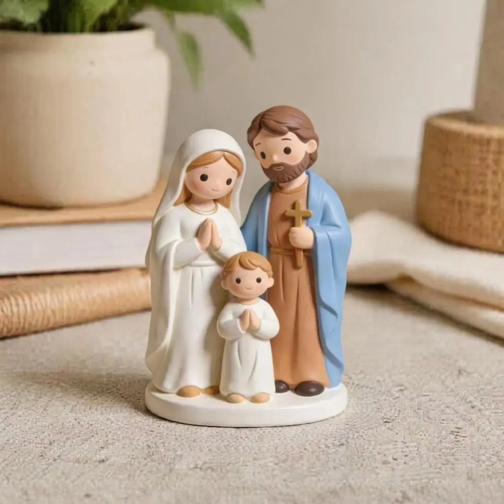 Resin Holy Family Scene Statues Exquisite Cartoon Christmas Nativity Scene Figurine Decorative Baby Jesus Figurine Mantle
