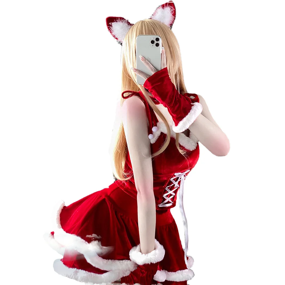 Christmas Cosplay Costume Women Santa Claus Play Costume Festival Party Mascot Garment Short Red Suspender Dress Anime Clothes