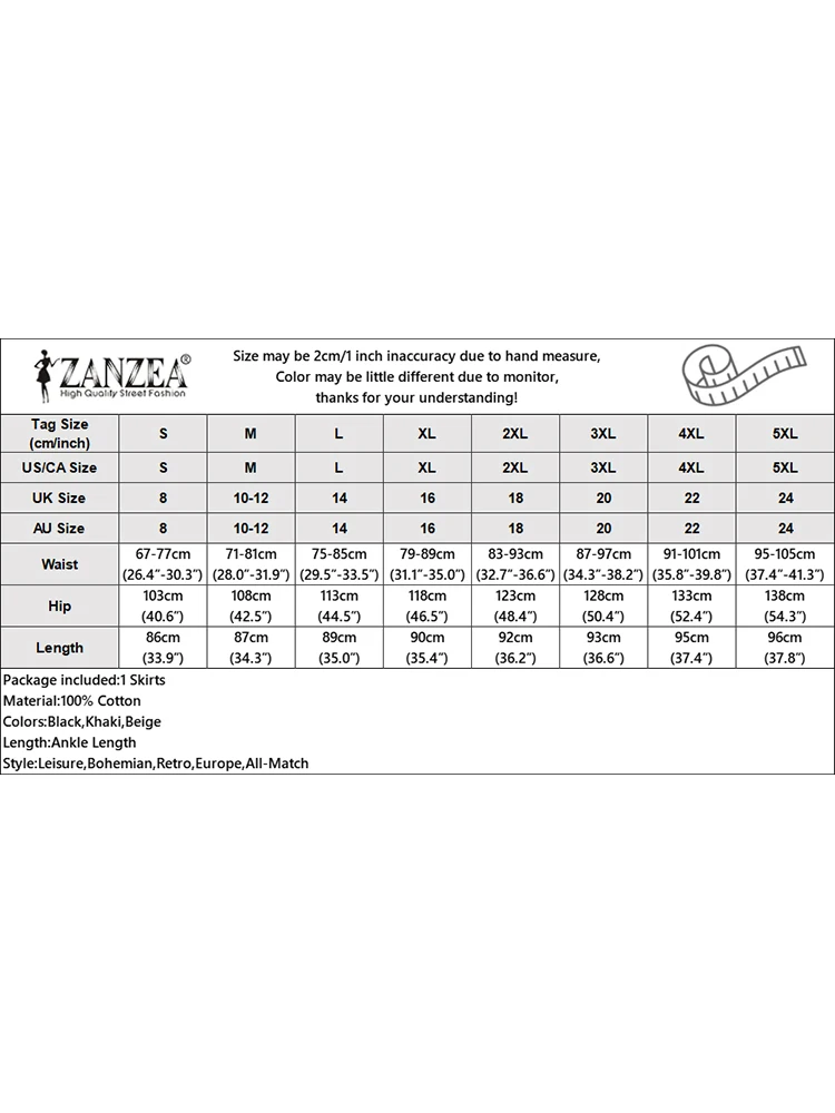 Zanzea-伸縮性のあるウエストのミドル丈スカート,レトロなコットン,カジュアル,裾,パーティー,仕事,単色,秋,2023