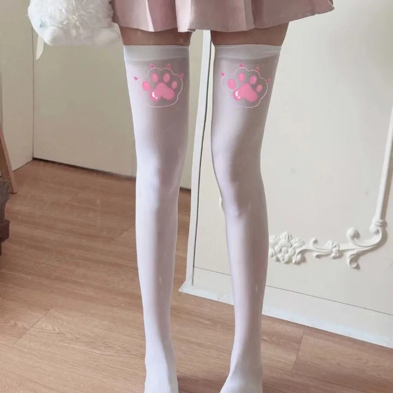 القط باو الفخذ العليا جوارب مطبوعة مثير تأثيري الملابس الداخلية لوليتا فوق جوارب طويلة رقيقة جدا JK النايلون جوارب طويلة للفتيات