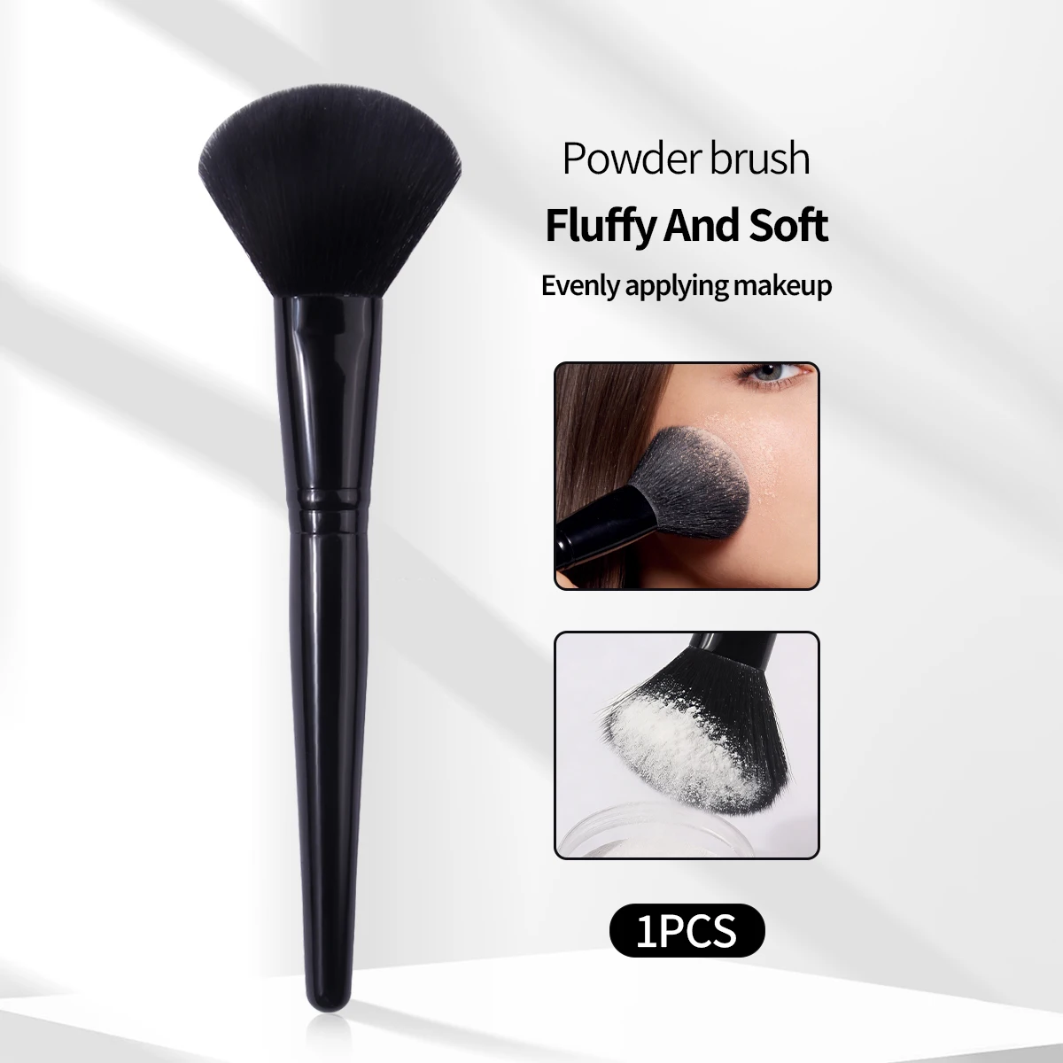 1 Pincel Grande e Macio para Pó, Pincel Cosmético Sintético para Maquiagem Facial, Pincel de Pó com Cabo Preto, Pincel de Maquiagem Macio e Fofo