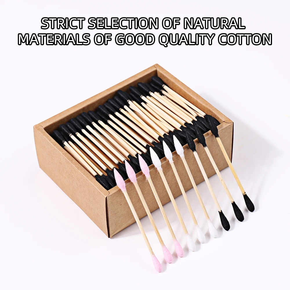 200Pcs/box Nails Wood Cotton Swab Clean Sticks Bud Tip Wooden Cotton Head Manicure Detail Corrector Nail Polish Remover Art Tool