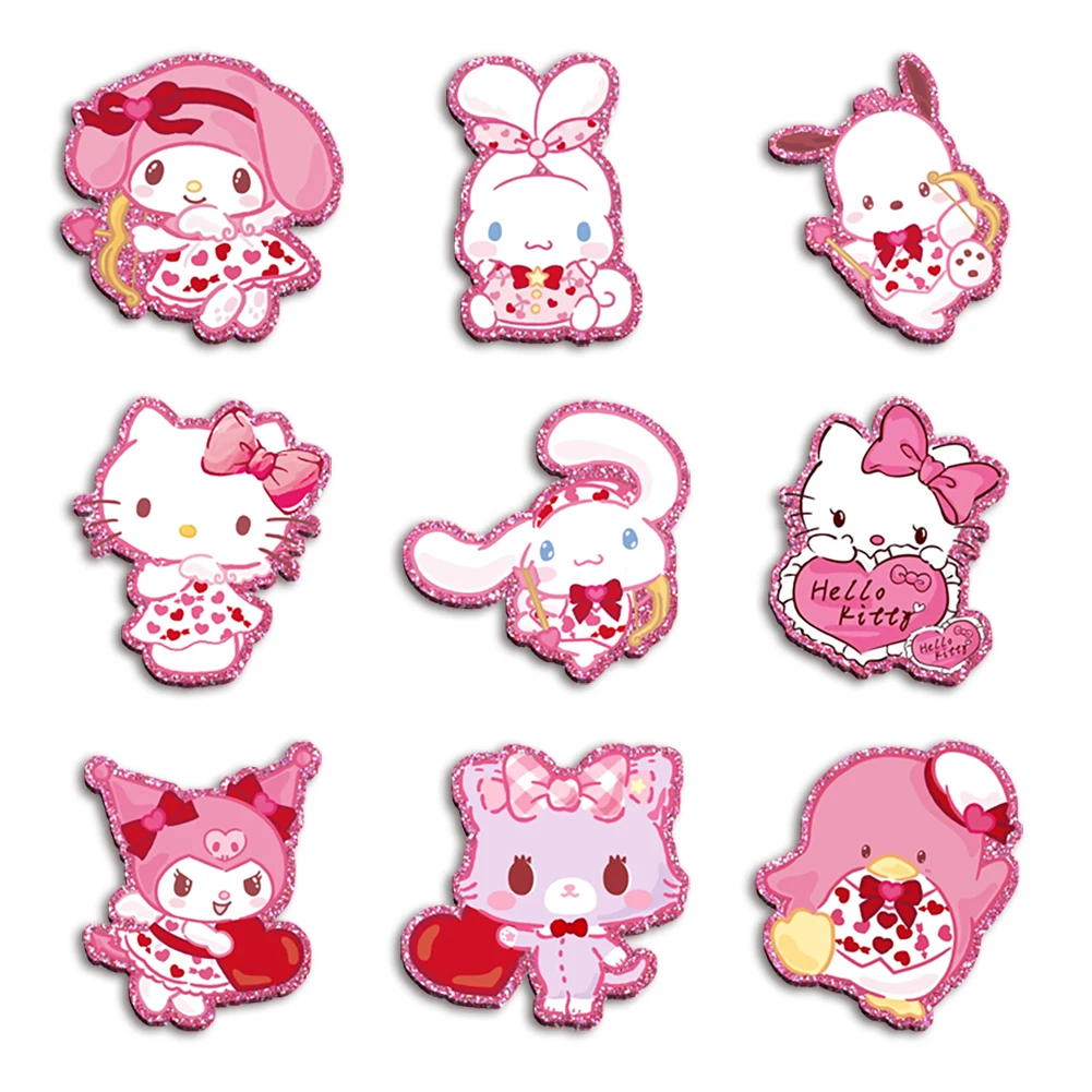 With/without hole Sanrio Pink Glitter Acrylic Flatback Chram Craft for Phone Case Badge Pendant For DIY Bows Accessory Decoratio