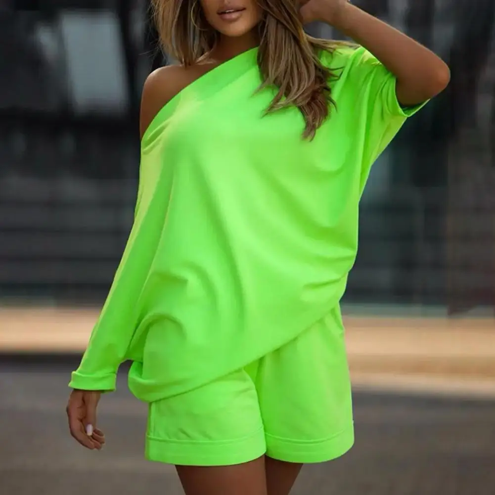 Oversized 2 Pcs/Set Trendy Bright Women Tracksuit Set Breathable Women Tracksuit Pure Colors   for School