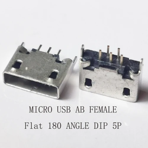 10PCS Micro USB 2.0 Connector 180° Straight 5Pin Direct Plug-in  AB or B Type Female Socket Jack Curled/Flat Mouth