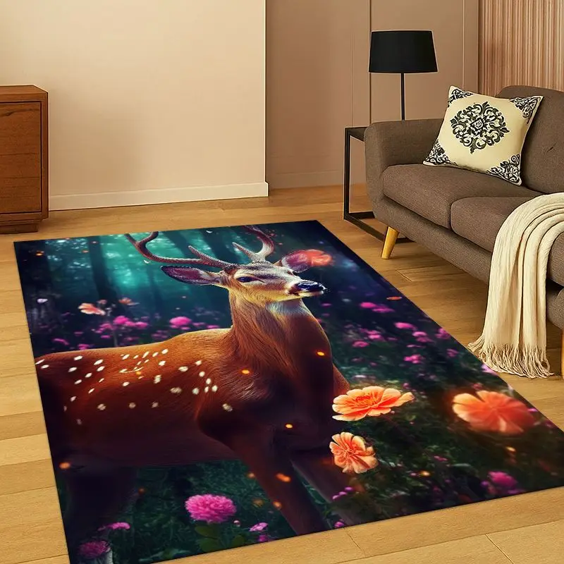 Dreamy Cute Deer Elk Cartoon Carpet Rug for Bedroom Living Room Sofa Playroom Doormat Home Decor,Kid Game Area Rug Non-slip Gift - view 2
