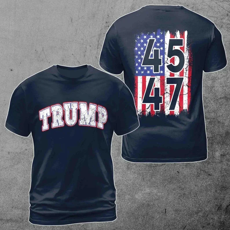 Trump 45 47 American Flag American MAGA Elections Republican Printed Cotton T-Shirt Streetwear Vintage Shirt Camisetas Supplier