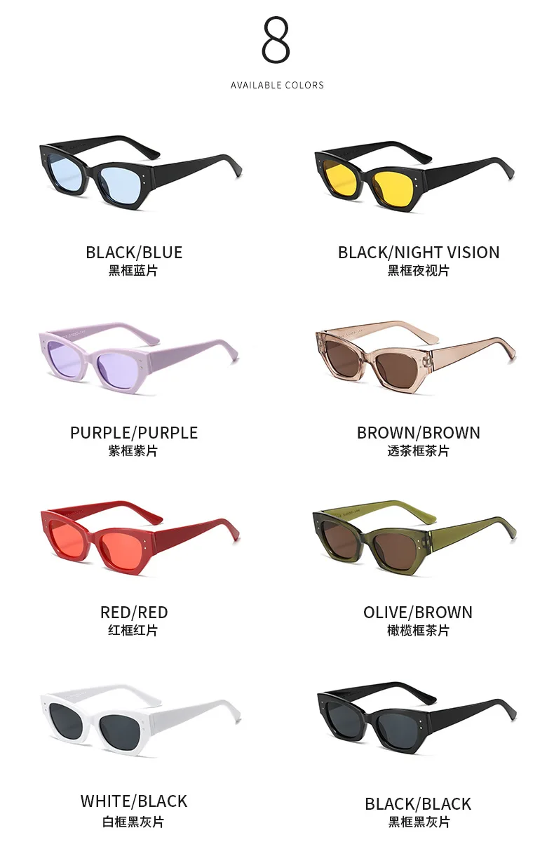 Vintage Kleine Niet Cat Eye Sonnenbrille Frauen Mode Marke Luxus Designer Polygon Sonnenbrille UV400 – Detail 9