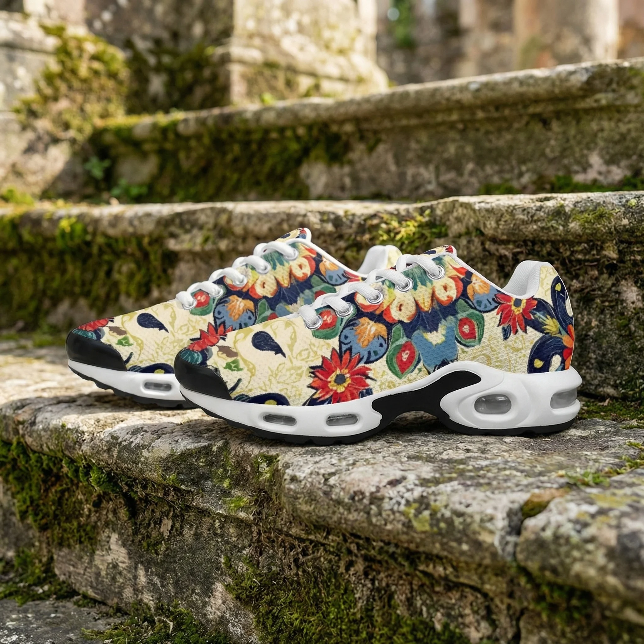 

Желтые повседневные туфли в богемном стиле с цветочным принтом и воздушной подушкой, спортивная обувь с дышащей сетчатой верхней частью для женщин