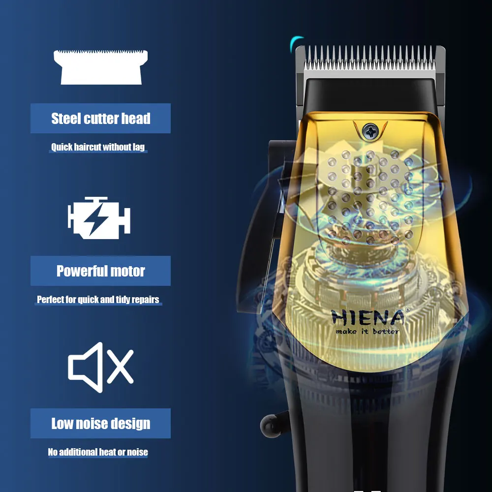 HIENA Hair Clippers 1200mAh High Power Electric Hair Trimmer Set Professional Barber Hair Cutting Machine Cordless Clippers