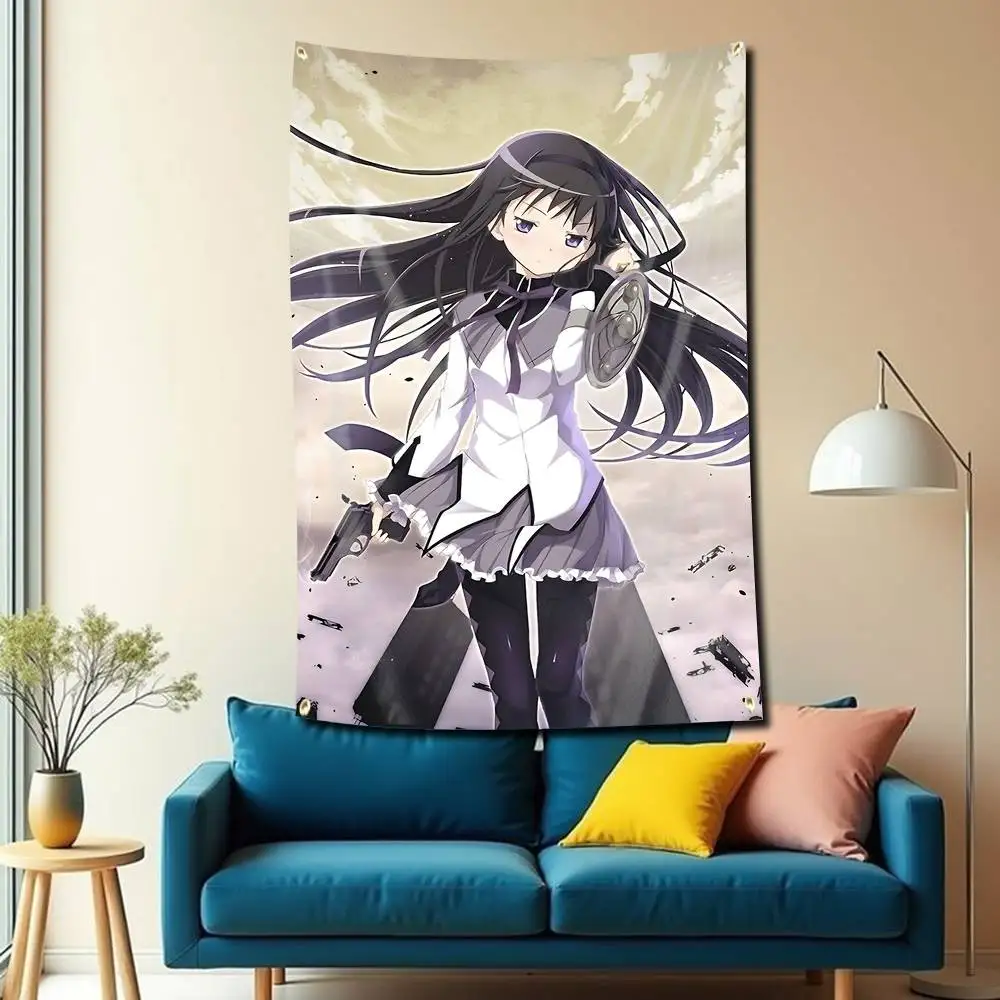 H-Homura Anime P-Puella Magi Flag Tapestry Banner for Bedroom Living Room Outdoor Camping Custom Supported