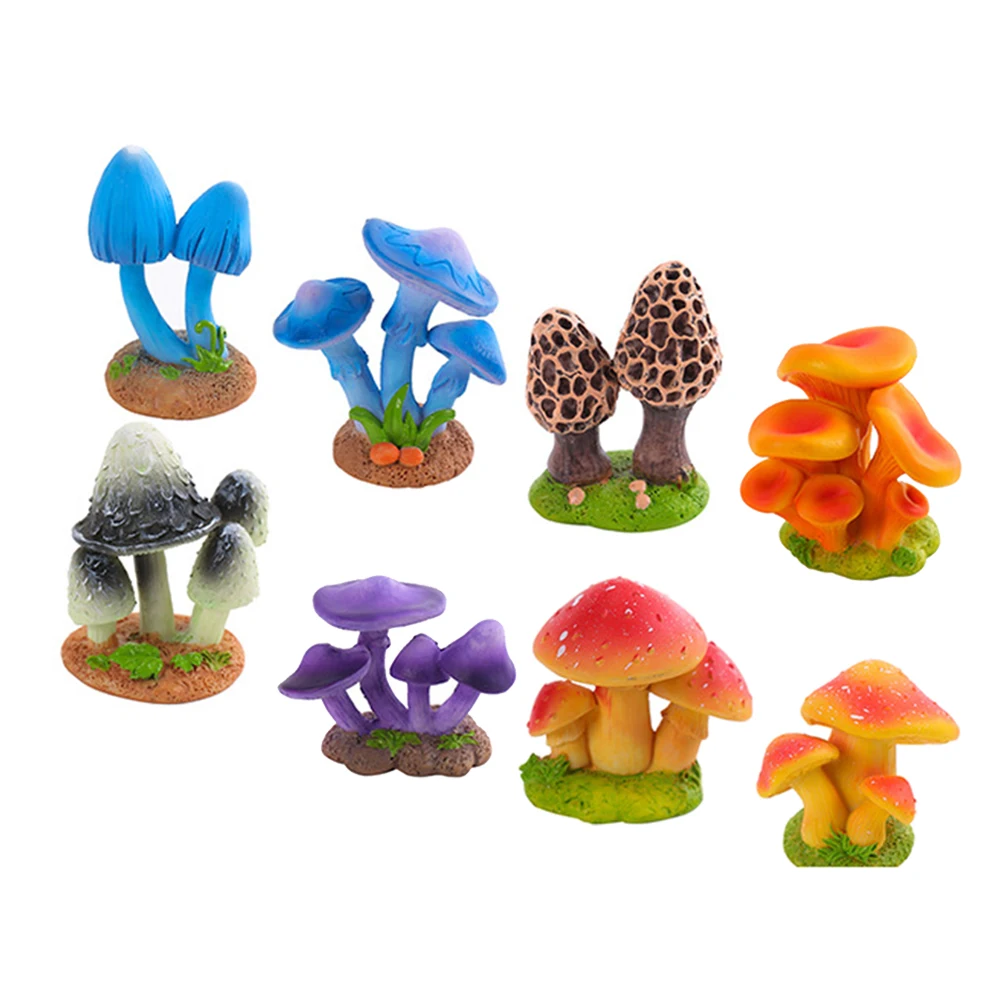 

8 Pcs Resin Mushroom Decor Mini Scene nament Bonsai Garden Table Display Craft Wild Fungi Statue Miniature Model