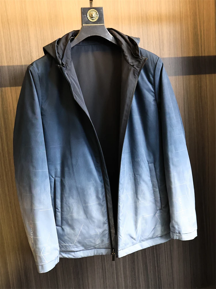 

47 Woolen Filling Double-sided Wear Men's Autumn Winter adient Color Breathable Hooded Cotton Jaet Faionable Streetwear
