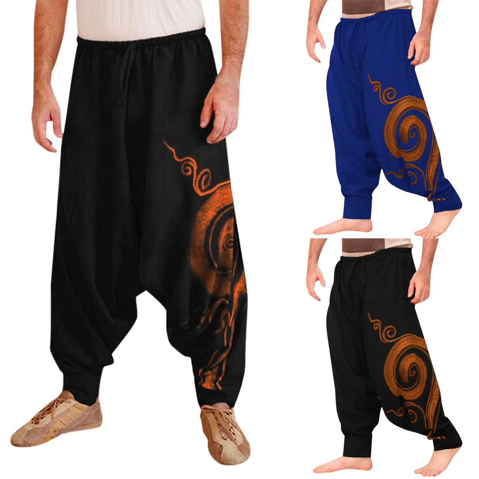 Męskie spodnie z elastyczną talią Baggy Hippie Yoga Harem Pants Men Baggy Hippie Boho Gypsy Aladdin Hippie Boho Aladdin Alibaba Harem