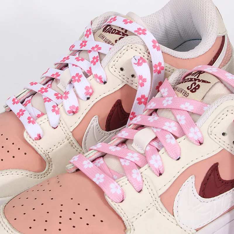 1 pairs NEW Fashion Cherry Blossom Shoelaces Colorful Flat Shoe Laces For Athletic Running Sneakers Shoes Boot  Female Shoelace