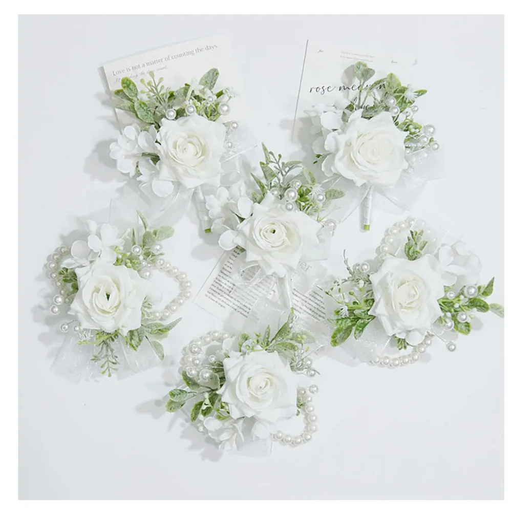 Classique Rose soie mariage boutonnière perles broches Vintage broche fête mariée marié demoiselle d'honneur Corsage poignet accessoires da sposa