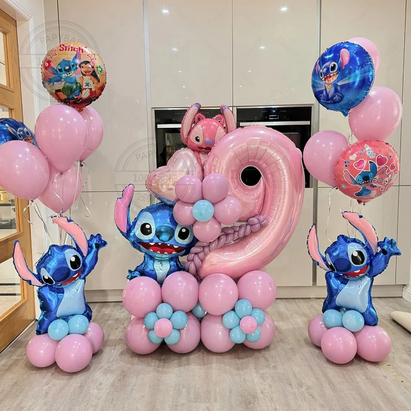 73pcs Disney Lilo & Stitch Theme Birthday Party Balloons Kit Pink Number 1-9 Foil Balloon Child Birthday Party Baby Shower Decor