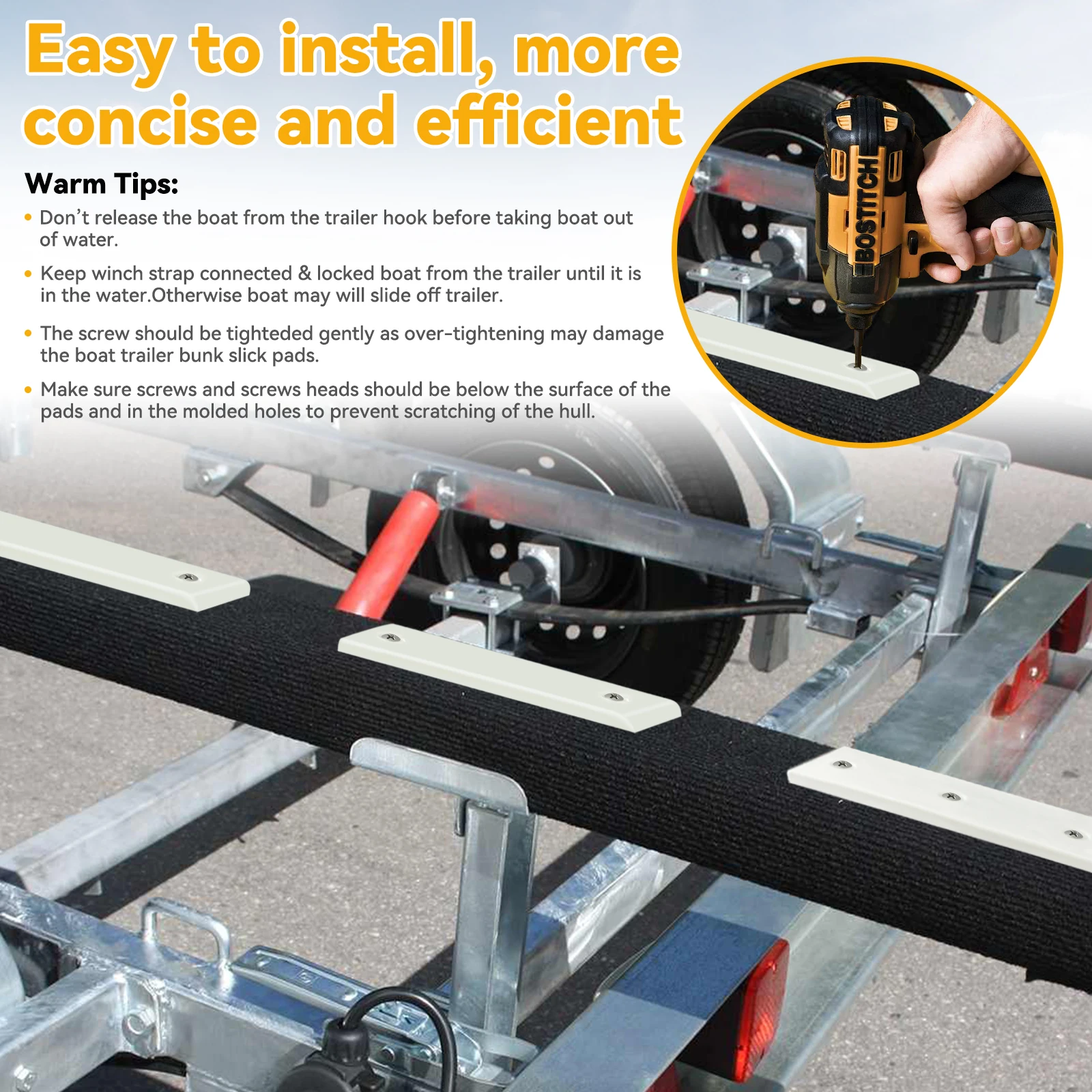 Boat Trailer Bunk Slide Pads and Boat Trailer Glide Bunk Enders For Launching & Loading Boat on/Off Trailer Easier 3\