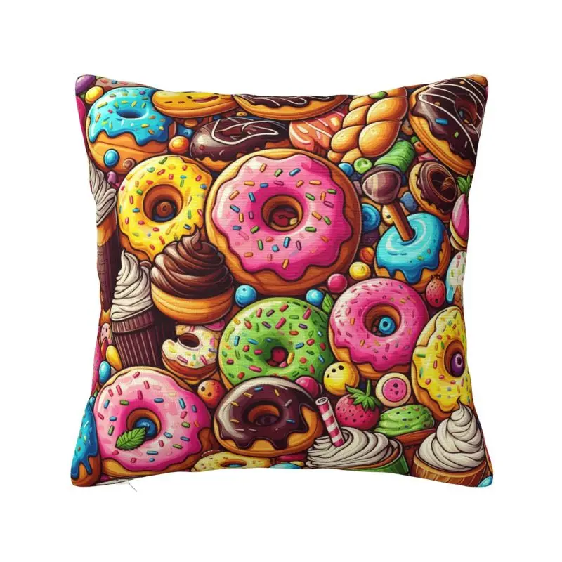Colorful Candy Donuts Throw Pillow Case 55*55cm Home Decoration Cushion Cover Velvet Polyester Pillowcase Double-sided Printing