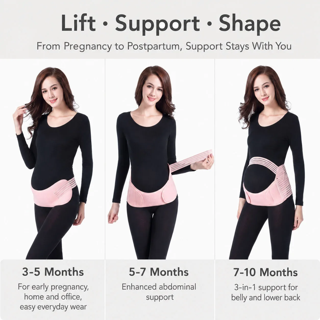 Pregnancy Belly Support Belt 3 Piece Adjustable Waist Back Support Elastic Maternity Band for Prenatal Postpartum Daily Wear