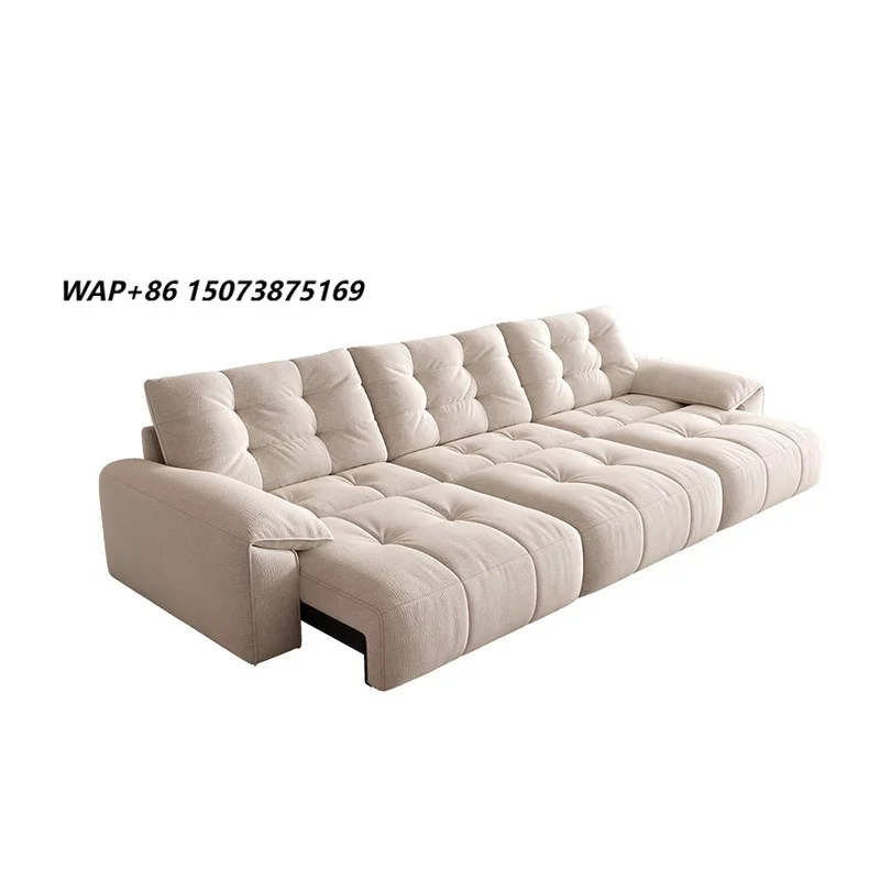 Flannel Electric Sofa Bed Solid Wood Frame High-Density Foam Small Apartments Japanese-Style Cream Color Multifunctional