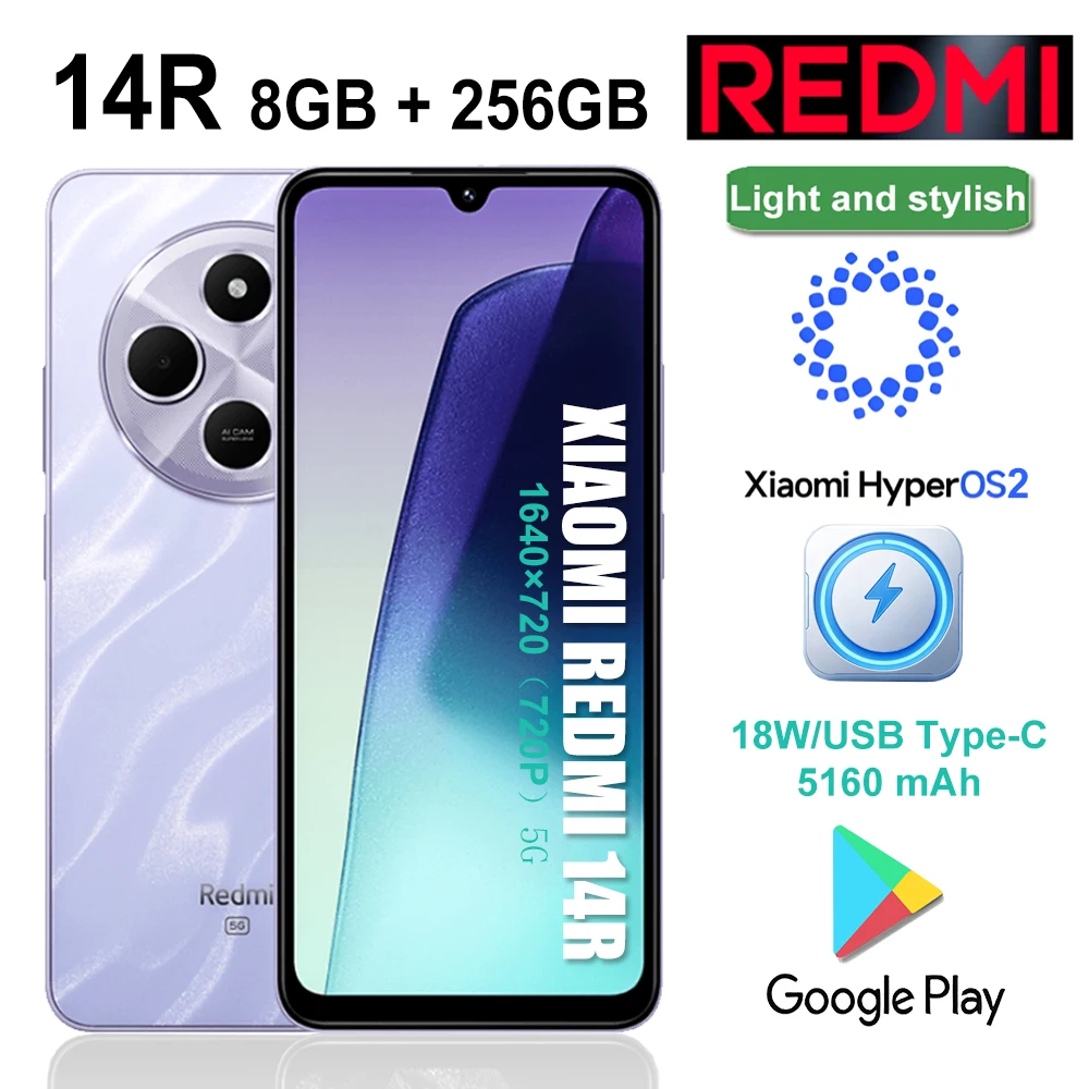 Genuine original global version of smart Redmi 14R mobile phone 8GB+256GB dual-sim smart phone 50 million pixel camera 5160Mah