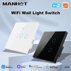 Wifi EU Smart Light Switch 1/2/3/4Gang Wall Touch Panel Neutral Wire/No Neutral Wire Switch Work with Tuya Alexa Google Home