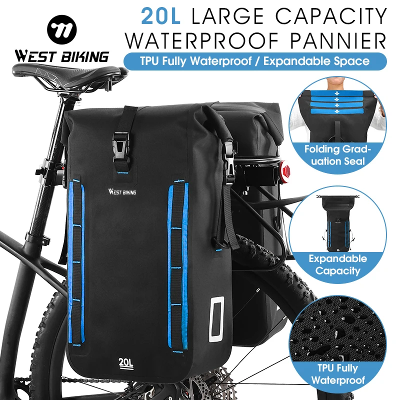 

WEST BIKING Foldable Motorcycle Bag 15-20L Waterproof Rear Seat Panier Portable Expandable Fully Bicycle Storage Bag Accessories