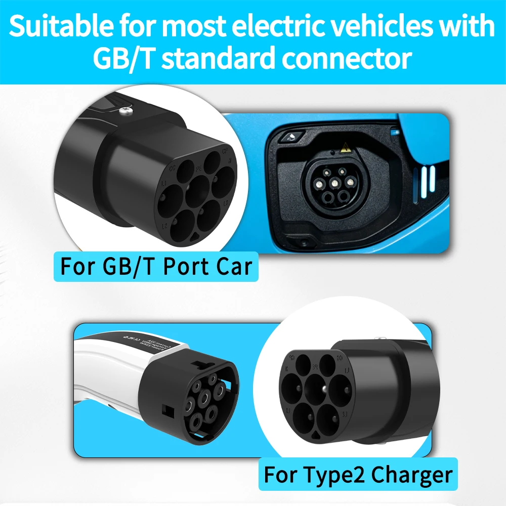 UNIRISE 32A EV Adapter Type2 to GBT 7.2KW/22KW 250V/450V Single/Three-phase For IEC 62196-2 Charger to China Car GB/T Charging