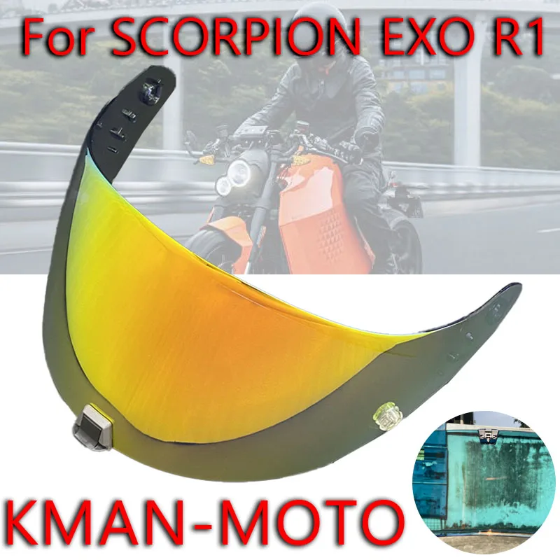 オートバイのヘルメット用の電気メッキアクセサリー,scorpion exo用のr1バイザー,UVカット