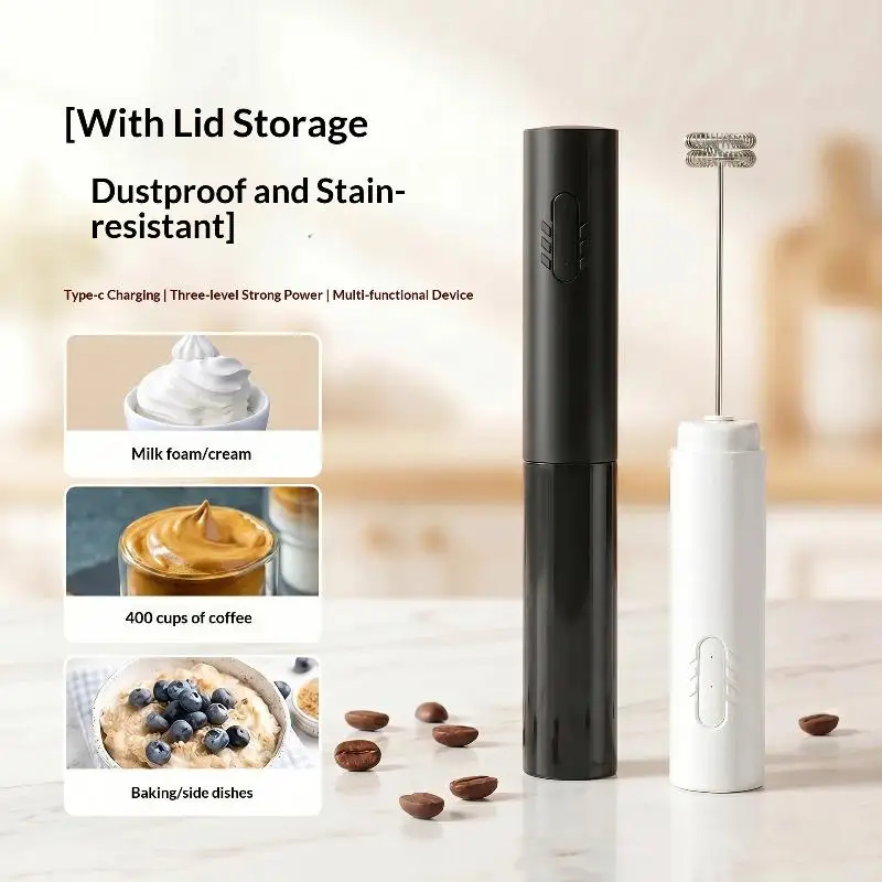 Wireless Electric Milk Frother Fast Foaming Dustproof Cover Long Battery Life for Travel Outdoor Coffee Making Use