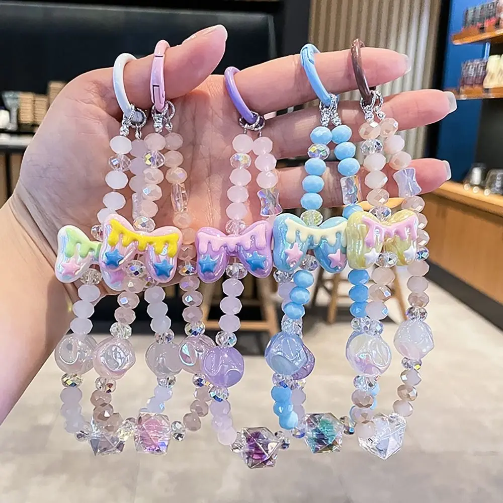 

2024 Macaron Color Keychain Beaded Bow Bag Pedant Acrylic Phone Lanyard Gift
