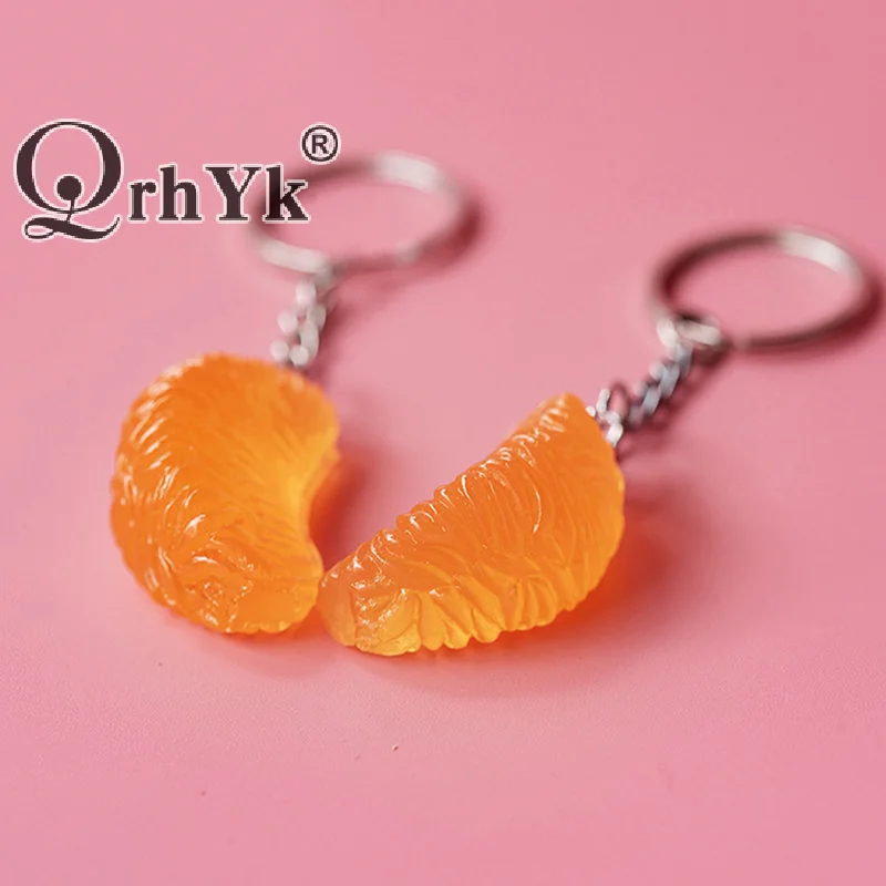 Cartoon Simulation Orange Keychain Simple Fruits Keyring Key Charm Earphone Hanging Decoration Bag Pendant Gifts