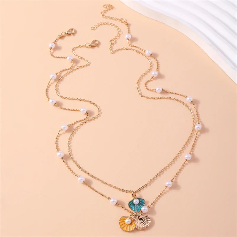 

Fashion Double Layers Summer Beach Shell Necklaces for Women Girls Holiday Jewelry Gifts