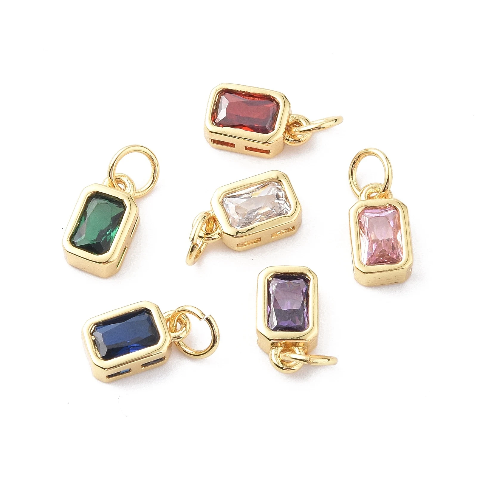 

10PCS Glass Charms with Real 18K Gold Plated Brass Findings and Jump Rings Rectangle Mixed Color for Making DIY Jewelry Necklace