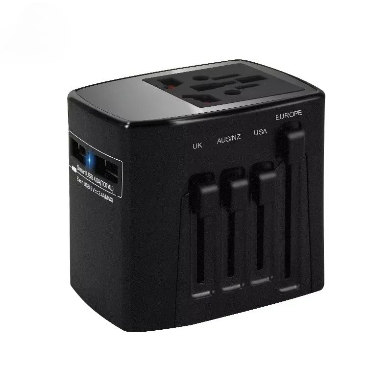 4.8A dual USB travel power adapter universal 250V/5v brass plastic power plug, suitable for socket tablet charging
