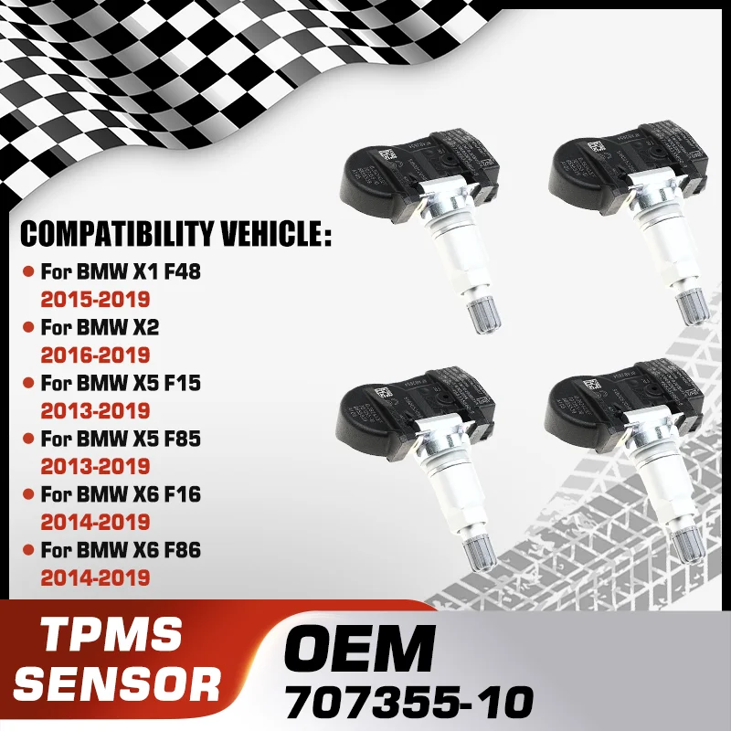 

1/4PCS Car TPMS Tire Pressure Monitor Sensor For BMW X1 F48 BMW X2 BMW X5 F15 BMW X5 F85 BMW X6 F16 BMW X6 F86 707355-10 433 MHz