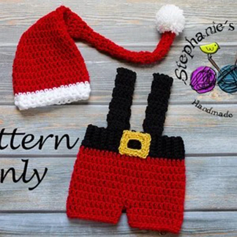 

Christmas Costumes Baby Photography Clothes Hand Make Woven Hat and Red Romper Pants Christmas Newborn Photoshoot Clothing Props