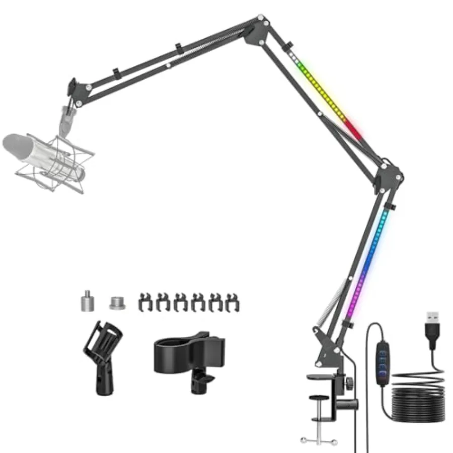 

Mic Boom Arm with RBG Light Adjustable 3Sections RBG Microphone Arm Desk Mount with 1 4 3 8 5 8 Screw 44 Foldable Microphone St