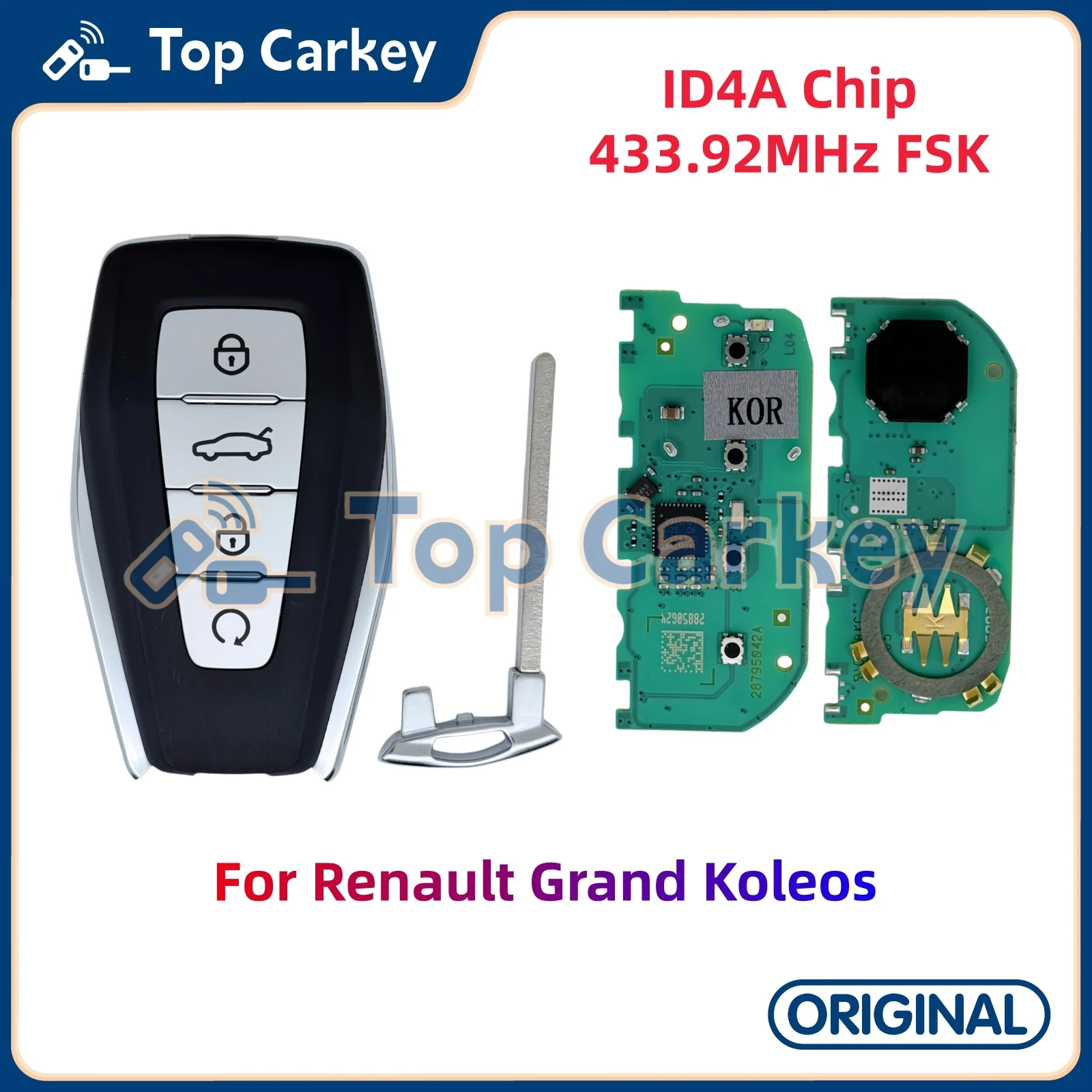 TopCarkey Original Smart Remote Key ID4A Chip 433.92MHz Korean Version for Renault Grand Koleos