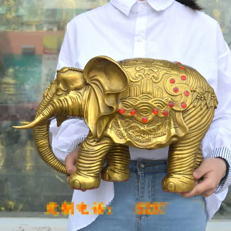 Large GOOD LUCK Auspicious COPPER Elephant ornament ART living room Company Decorative ZHAO CAI FENG SHUI Statue