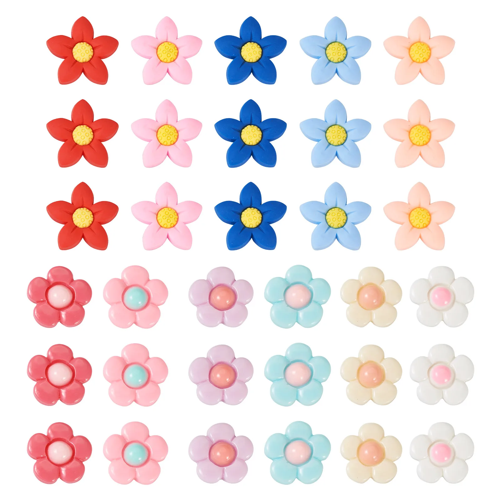 44Pcs Mix Color Flower Plastic & Resin Flatback Cabochons DIY Jewelry Embellishments Headwear Phone Decor Accessories