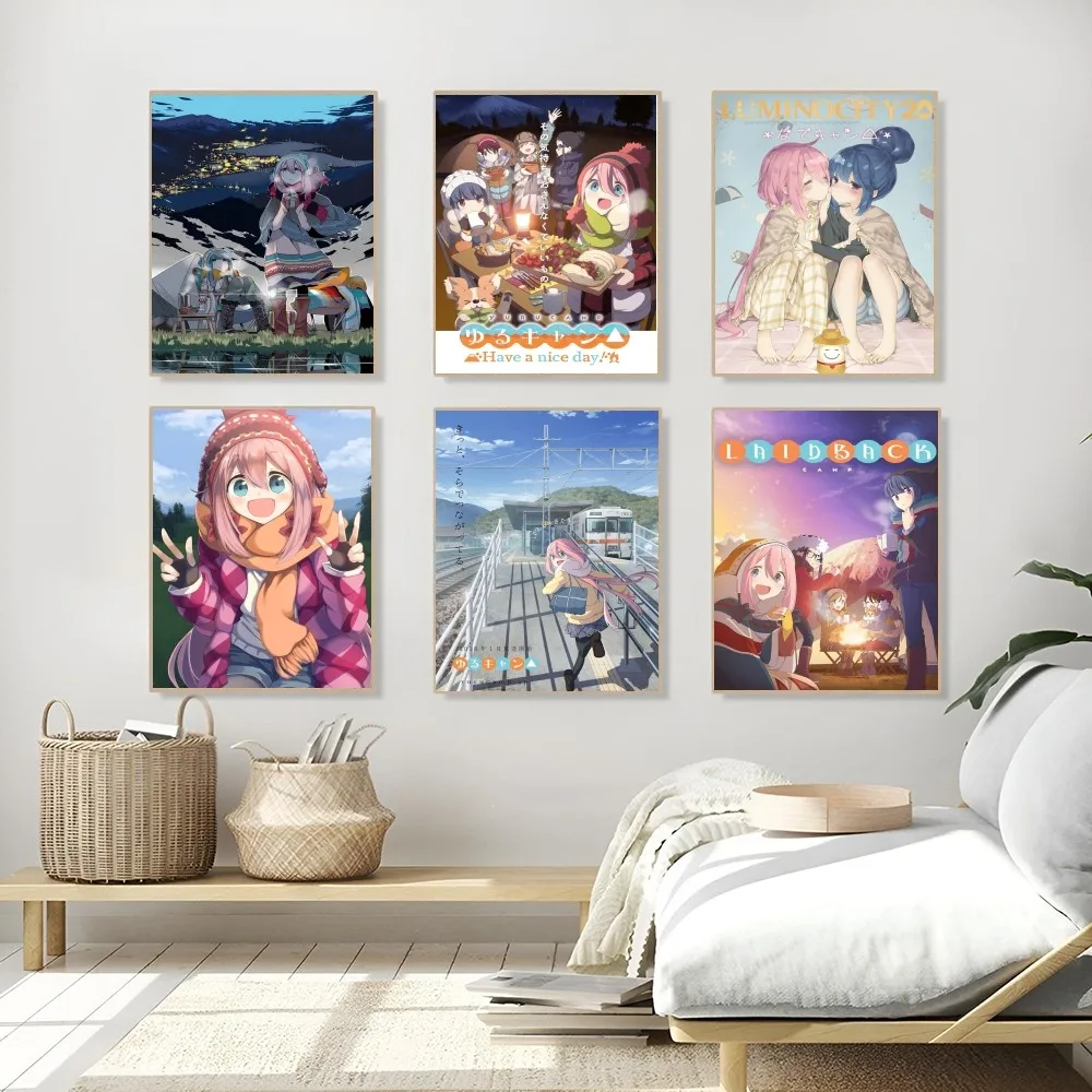 1PC Anime Yuru Camp Poster Self-adhesive Art Waterproof Paper Sticker Coffee House Bar Room Wall Decor