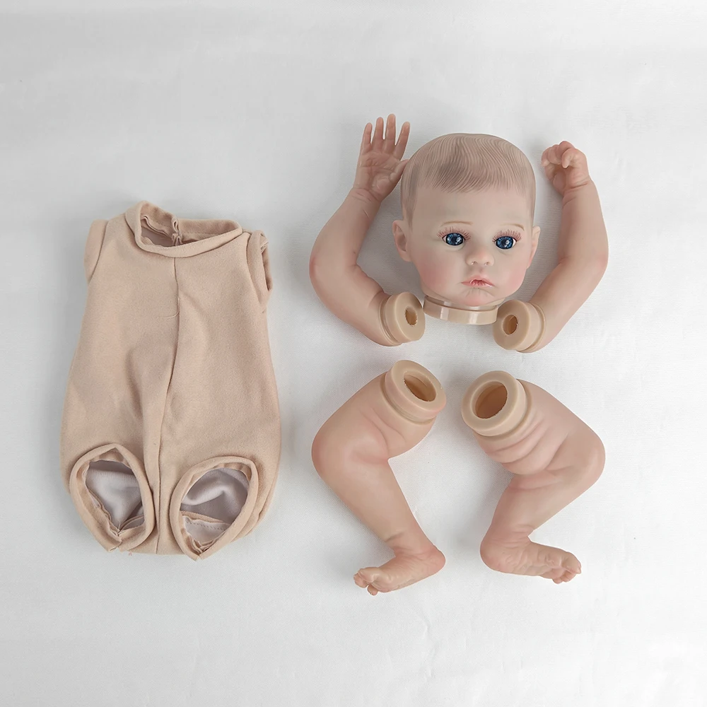18インチのリボーンドール、3Dスキンペイントキット、植毛されたまつげと布製ボディ付き、未組み立てキット、リボーンベビードールパーツDIYキット