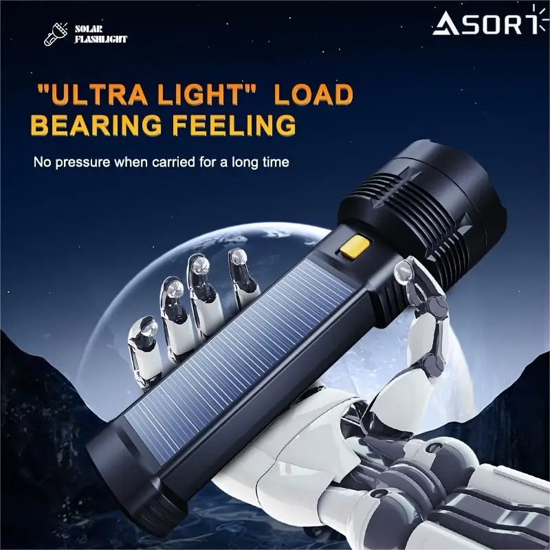 Solar betriebene LED-Taschenlampe Cob Seiten licht USB wiederauf ladbarer Scheinwerfer für Camping