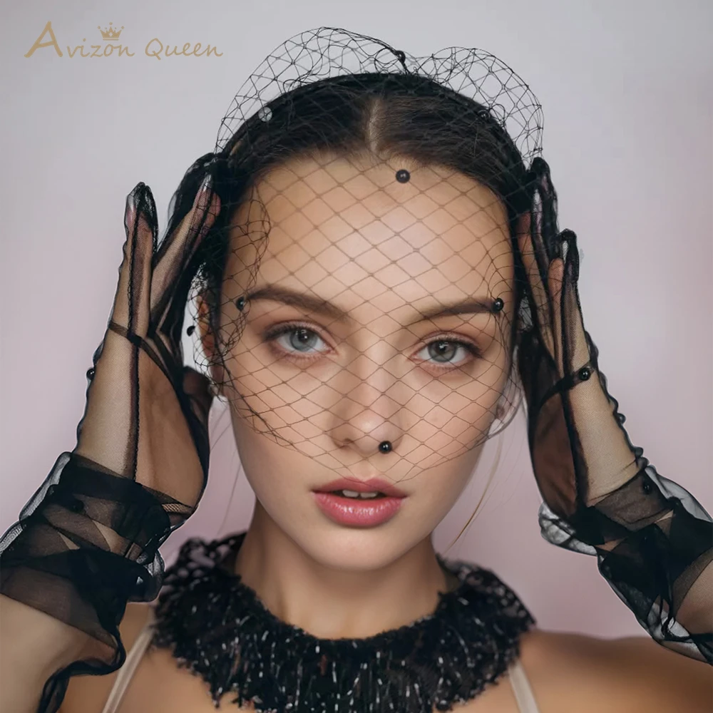 

TOPQUEEN винтажная фата с черной жемчужной сеткой, свадебные аксессуары, вуаль в виде птичьей клетки, женская фата для ужина, танец, настраиваемая MA35